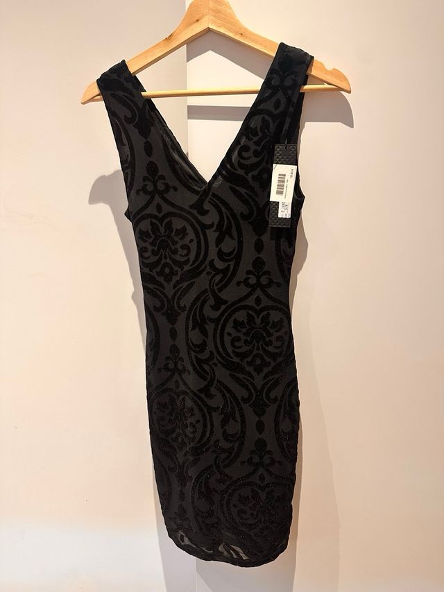 Vestido Beige y Negro con Estampado