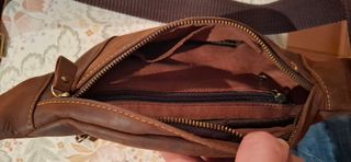 Bolso Riñonera Cuero Auténtico Marrón