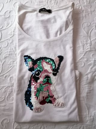 Camiseta Festa con perro de lentejuelas
