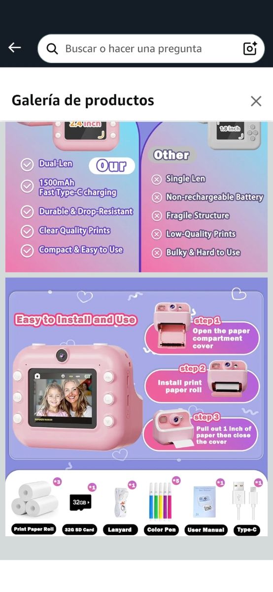 Cámara Instantánea Infantil Rosa