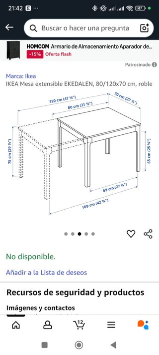 Mesa extensible Ikea Ekedalen 80/120