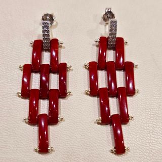 Orecchini pendenti corallo rosso naturale argento