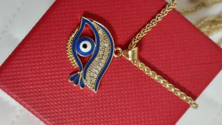 Cadena con dije ojo turco azul oro laminado 14k 