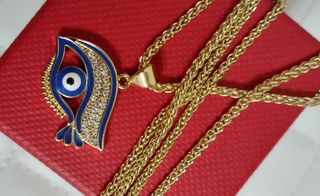 Cadena con dije ojo turco azul oro laminado 14k 