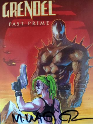 Tarjeta de Grendel firmada por Matt Wagner