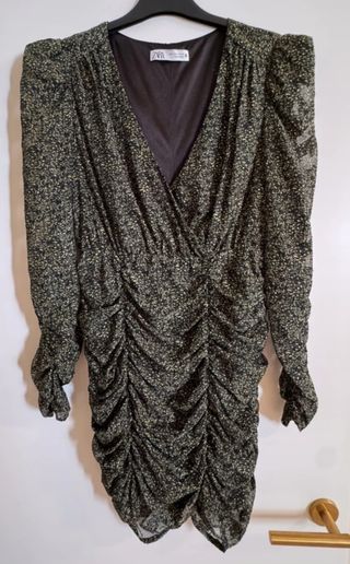Vestido Zara Sexy Negro/Verde y Dorado Talla S