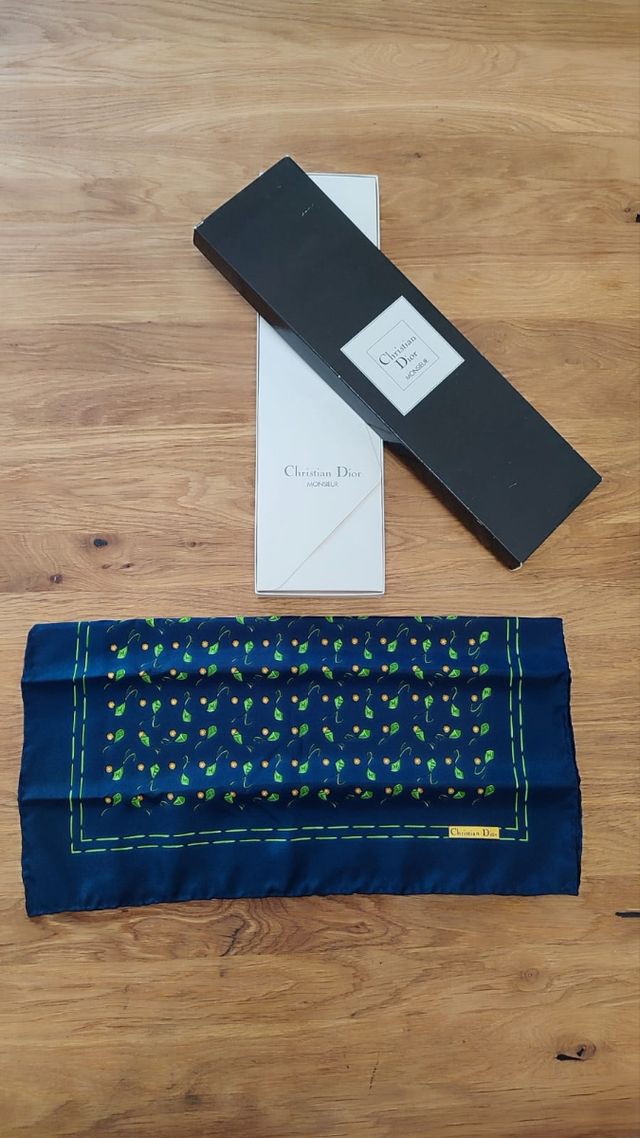 Pañuelo Seda Christian Dior Vintage Azul