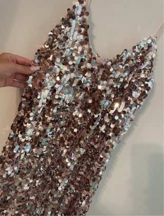 Abito lungo paillettes argento XS