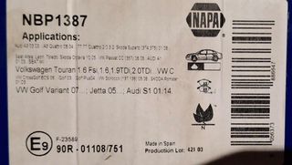 Pastillas Freno Delanteras NBP1387 Audi Seat Skoda