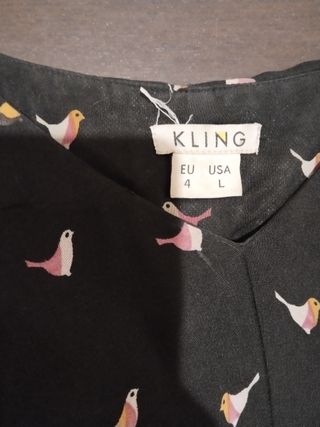 Vestido Kling negro con pájaros multicolor