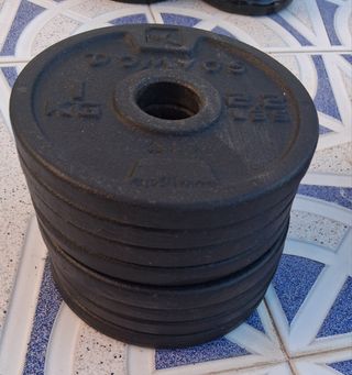 Banco de gimnasio con barra Z,5mancuernas y discos