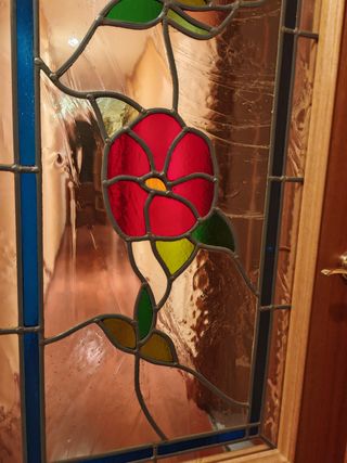 Puerta madera maciza con mosaico artesanal