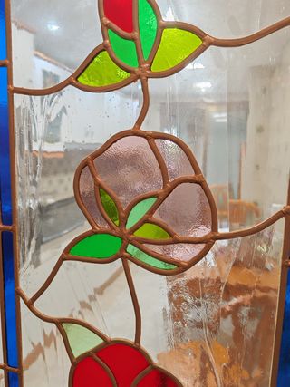 Puerta madera maciza con mosaico artesanal