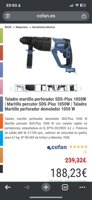 Taladro martillo percutor 1050W Cofan Sin Usar
