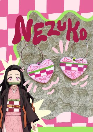 Pendientes Nezuko Corazón Kimetsu no Yaiba