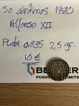 50 céntimos Alfonso XII 1880 Plata 0.835