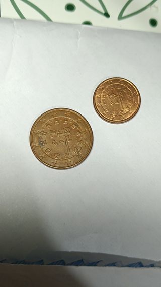 Dos monedas de 1 céntimo de Euro Portugal