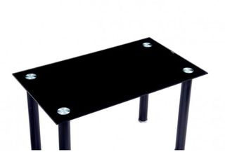 Mesa de cristal negra con patas metálicas
