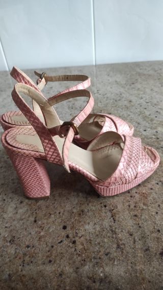 Sandalias Rosas Tacón Serpiente