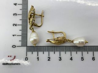 pendientes oro 18k con piedra con perla