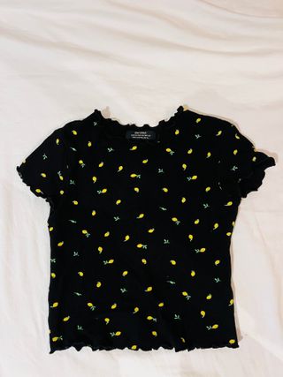 Camiseta Bershka de limones negra Talla XS