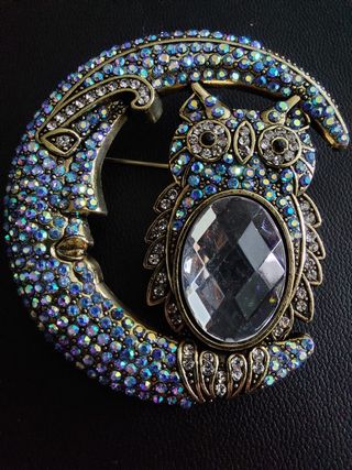 Broche búho y luna bisutería joyas mujer regalo 