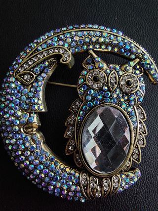 Broche búho y luna bisutería joyas mujer regalo 