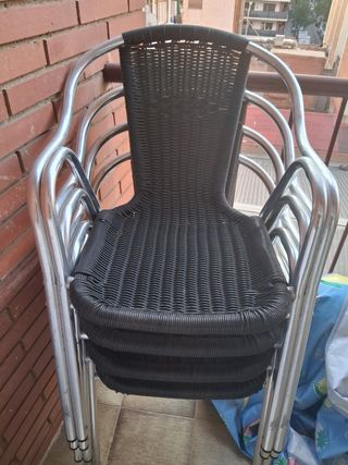 4 Sillas Terraza Aluminio Negro Mimbre
