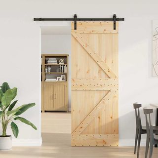 vidaXL Puerta corredera con herrajes madera maciza