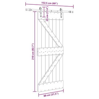 vidaXL Puerta corredera con herrajes madera maciza