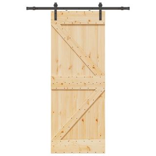 vidaXL Puerta corredera con herrajes madera maciza