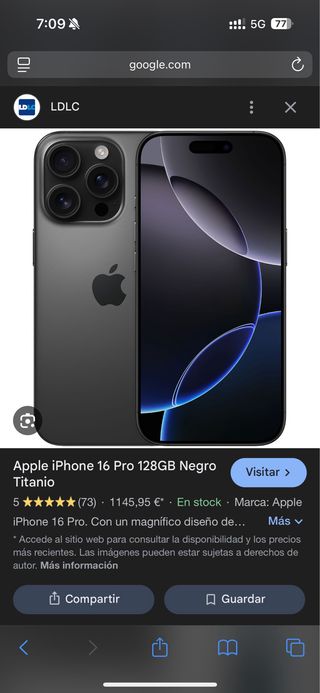 iPhone 16 Pro 128GB Negro Titanio