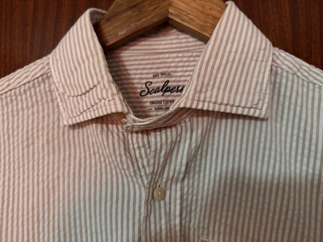 Camisa Scalpers Lino Beige Rayas de la talla 38