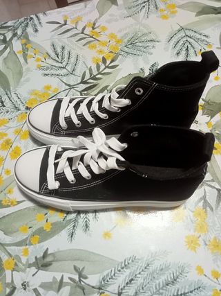Scarpe donna tela con plateau