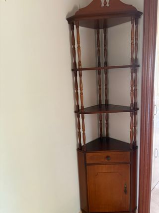 Mueble esquinero madera 3 estantes + cajón