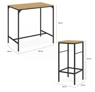 Mesa alta y 4 taburetes madera y metal