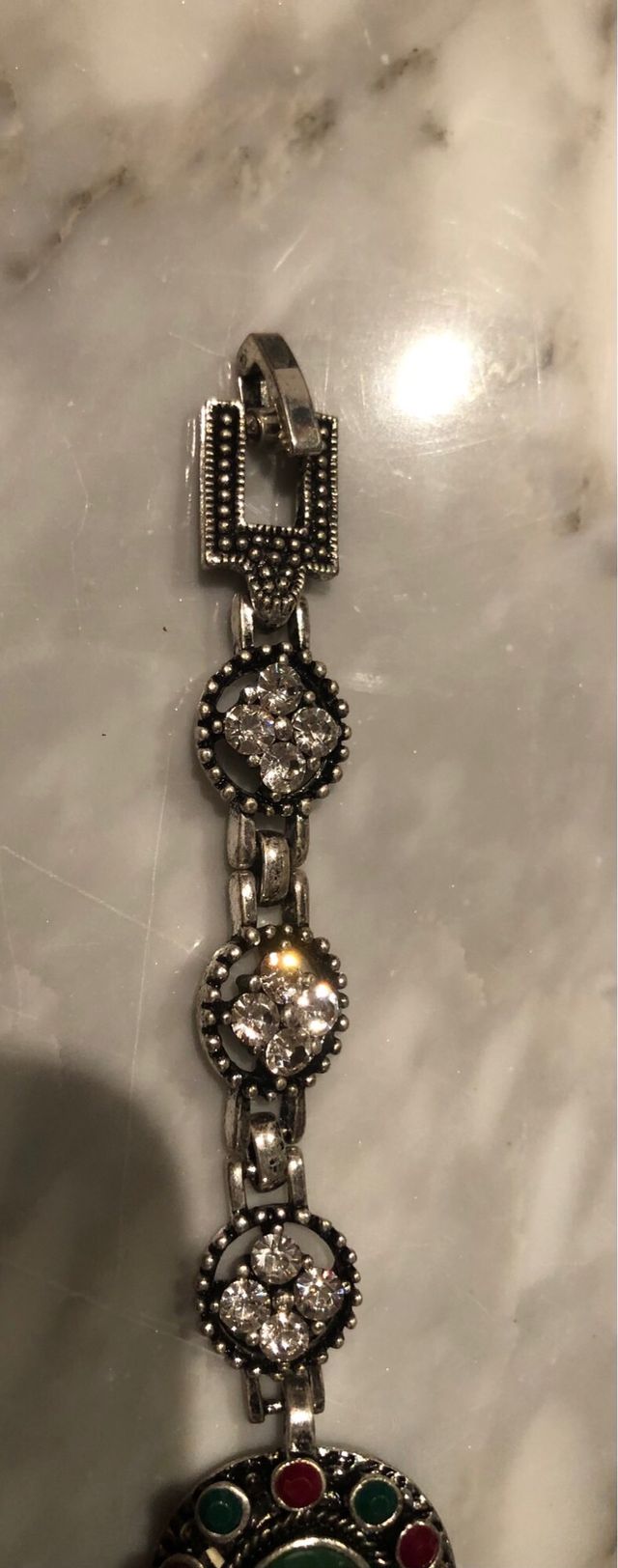 Pulsera Plata con Diamantes y Piedra Verde