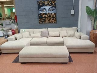 Sofá Cama Beige y Gris Tela