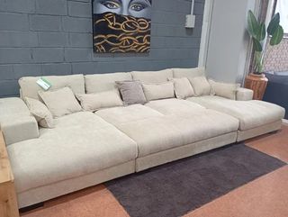 Sofá Cama Beige y Gris Tela