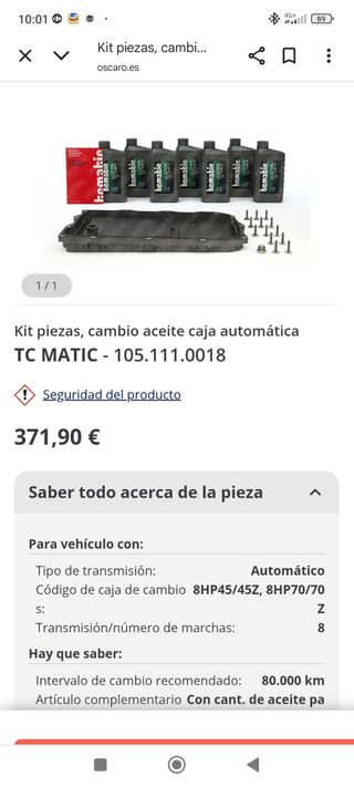 Kit cambio aceite caja automática TC MATIC