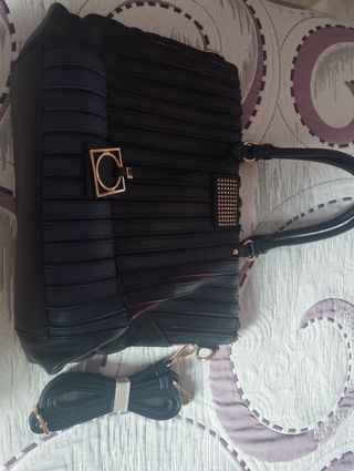 Bolso Negro Mujer con Detalles Rosas