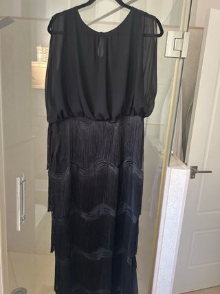Vestido fiesta gasa negro flecos Lactancia