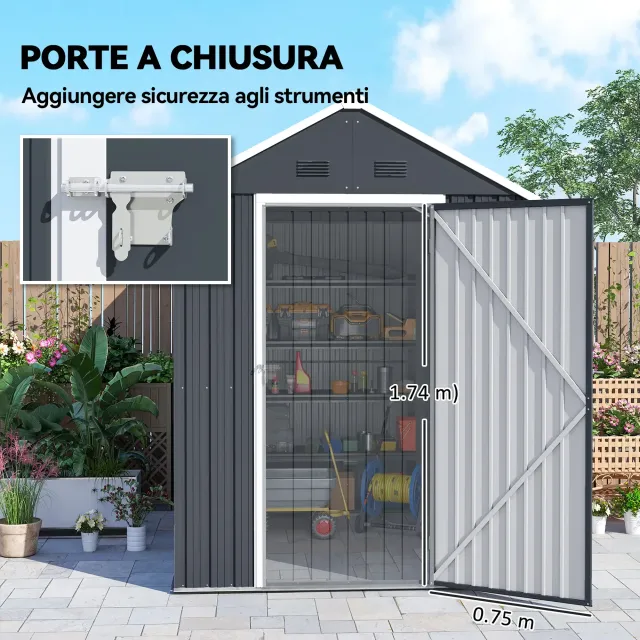 Casetta da Giardino Porta Attrezzi in Acciaio Zinc