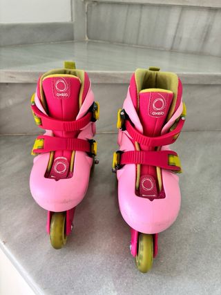 Patines ajustables Oxelo niña rosa y protecciones