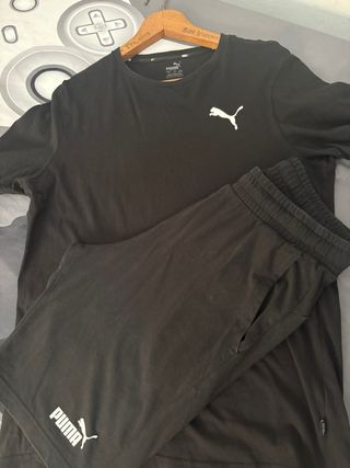 Conjunto Puma Negro Camiseta y Pantalón Corto