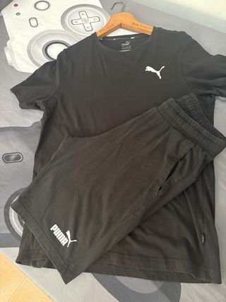 Conjunto Puma Negro Camiseta y Pantalón Corto