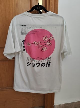 Camiseta blanca con estampado japonés S