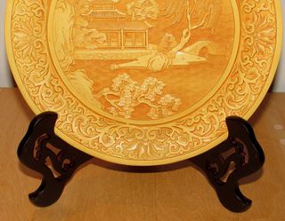 Plato bandeja oriental pagoda relieves China sello