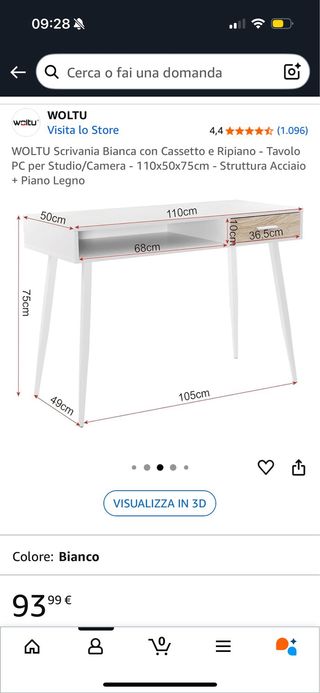 Scrivania bianca con cassetto in legno