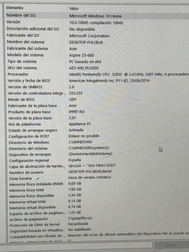 Ordenador Acer Todo en Uno